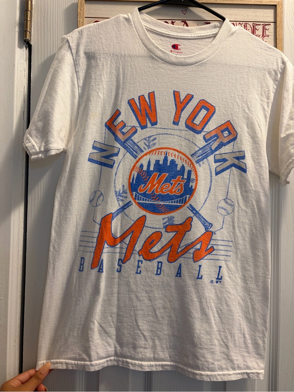 Champion White New York Mets Baseball Graphic Tee - Orange & Blue